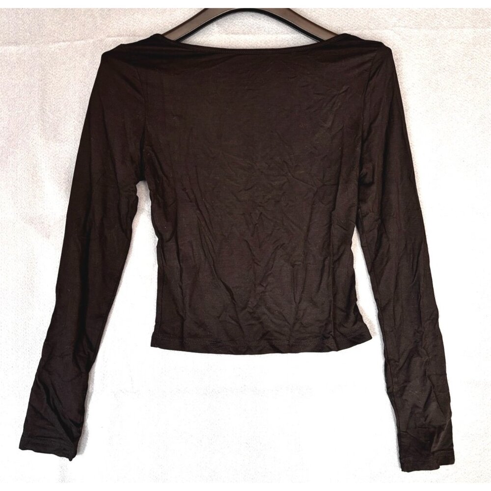 Women's Sexy Long Sleeve Going Out Tops Pleated Bustier Shirt Cute Sweetheart -M - Picture 3 of 5